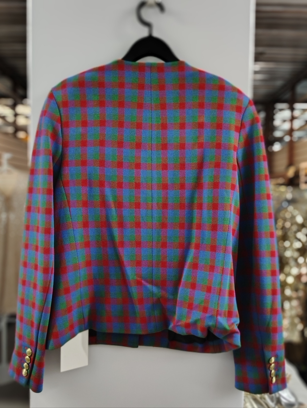 Rosetta Getty Cobalt Check Jacket & Wide Leg Pants Set Medium NWT - Picture 3 of 10
